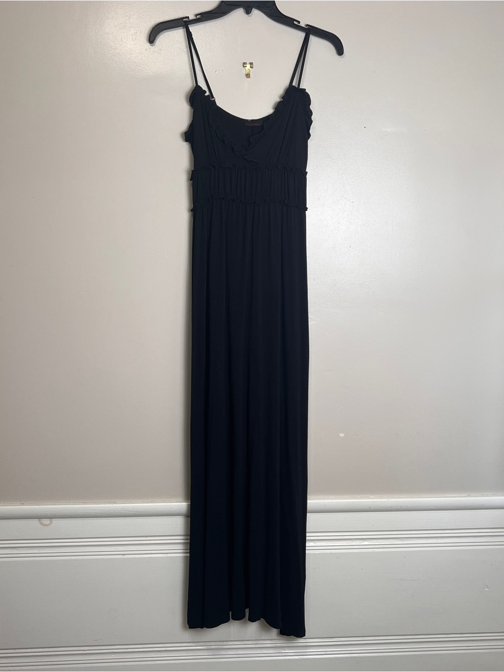 Candy Rain Black Maxi Dress, Stretchy Jersey, Adjustable Spaghetti Straps Size S